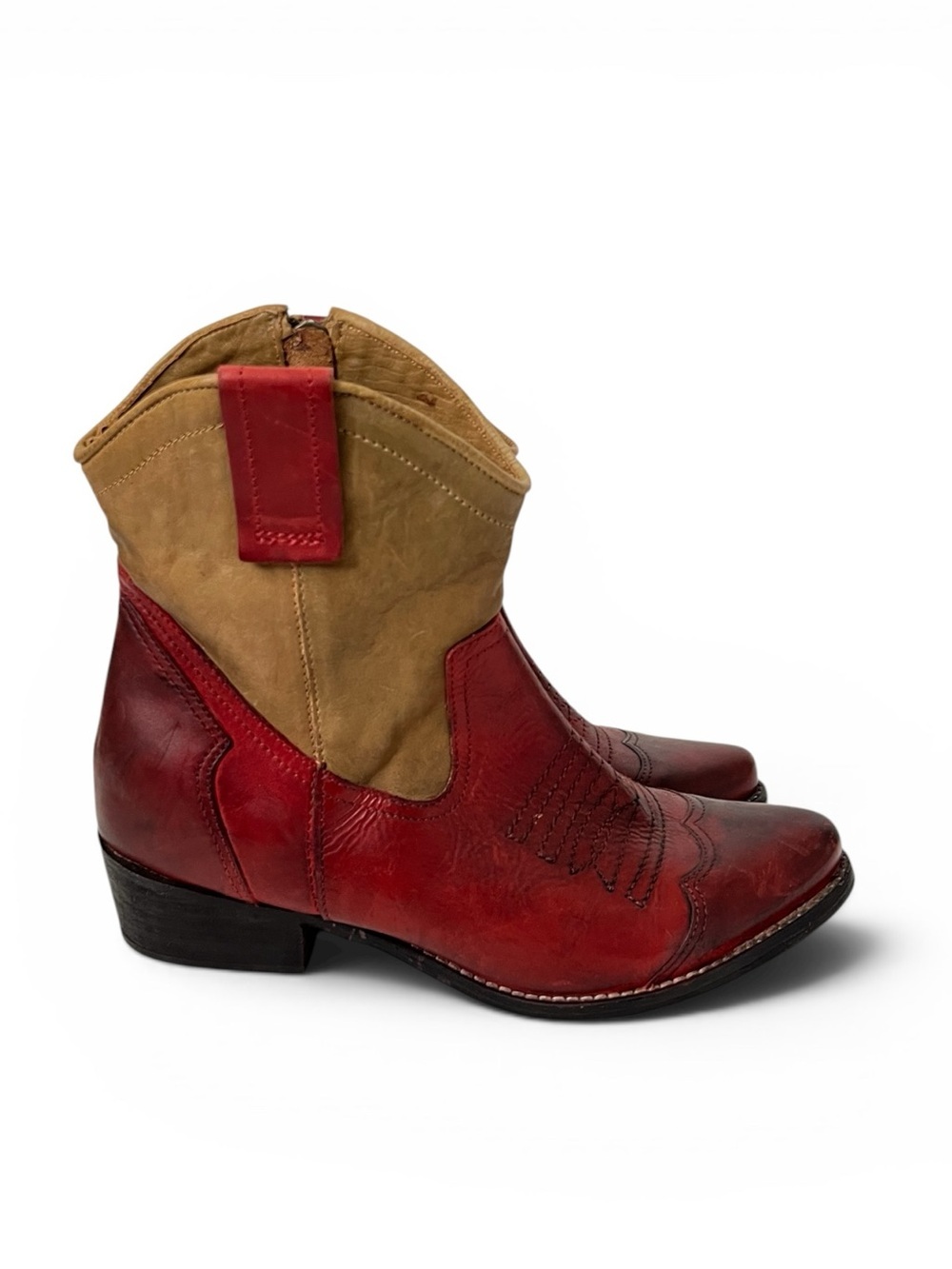 MIA Vintage Y2K Western Leather Cowboy Ankle Cowboy Boots Booties Size 6.5 Red